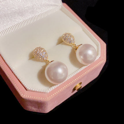 Large Pearl Hoop Earrings for Women,CZ Diamond Pearl Dangle Earrings Pearl Earrings