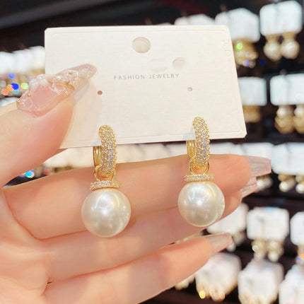 Large Pearl Earrings for Women,CZ Diamond Pearl Dangle Earrings Pearl Earrings Stud Earrings for Women