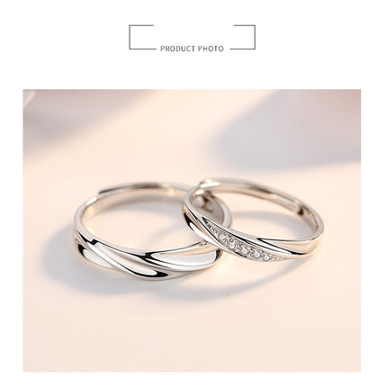 Sterling Silver Couple Ring Adjustable Rings for Men and Women Open Back Rings for Wedding