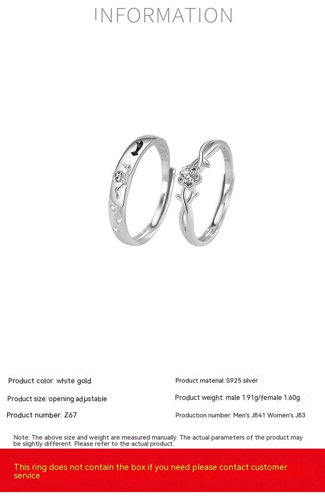 Couple Rings Engagement Wedding Band Promise for Couples 925 Sterling Silver Adjustable Ring
