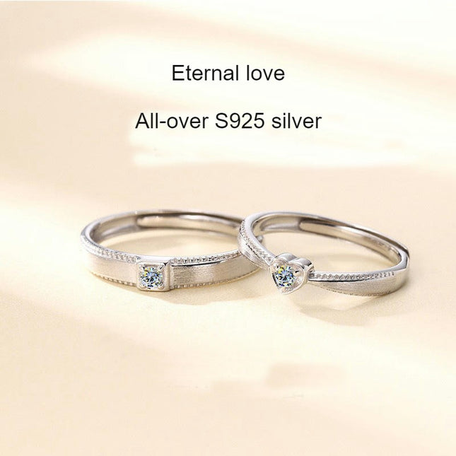 Sterling Silver Couple Ring Adjustable Couple Rings Rings for Wedding Engagement Ring Set
