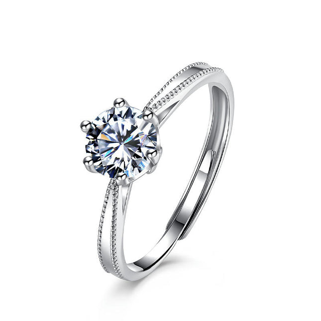 1 Carat Moissanite Engagement Ring Wedding Promise Silver Solitaire Rings for Women
