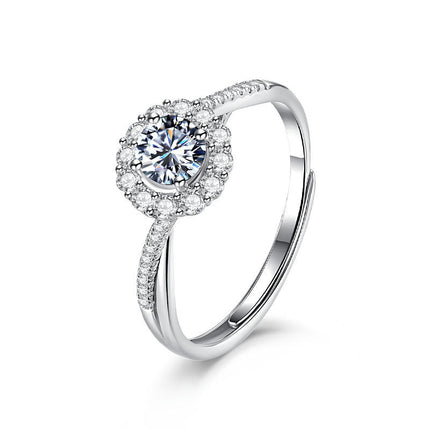 1 Carat Moissanite Engagement Ring Wedding Promise Silver Solitaire Rings for Women