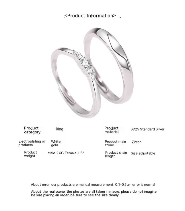 Ring for Couple 925 Sterling Silver Ring Open Adjustable Ring Wedding Ring Men and Women