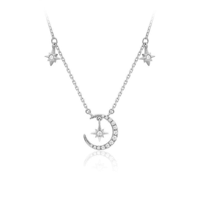 Moon Star Necklaces for Womens S925 Sterling Silver Crescent Moon Star Pendant Necklace Jewelry