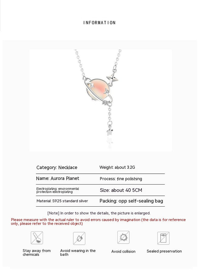 Ladies Necklaces Silver S925 Sterling Silver Planet Necklace Girl Tassel Clavicle Chain Long Necklace