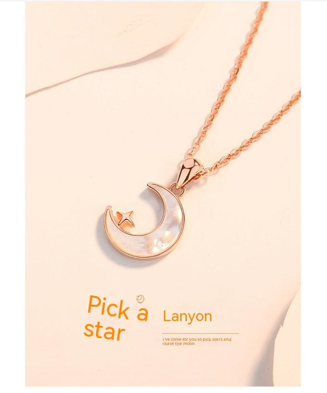 S925 Sterling Silver Crescent Moon Pendant Necklace for Women Girl Crescent/Heart Gemstone Jewelry