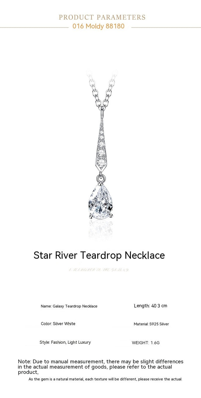 Ladies Necklace S925 Sterling Silver Simple Water Drop Clavicle Chain, Female Versatile Necklace