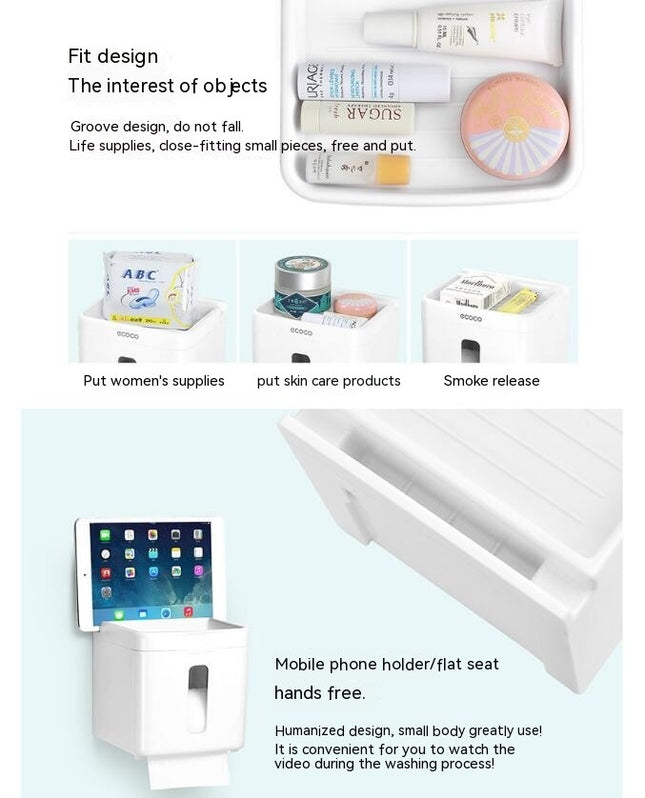 Bathroom Tissue Box No Punching Wall Hanging Paper Towel Holder Toilet Paper Holder