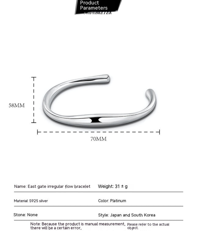 925 Silver Classic Simple Design Bracelet for Women Mens Irregular Sterling Silver bracelet