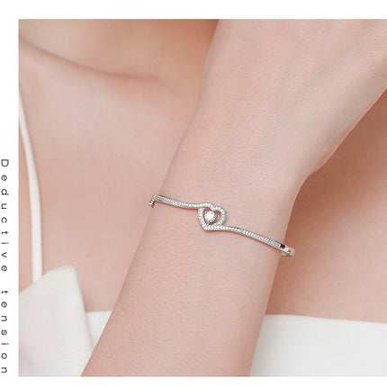 925 Sterling Silver Dainty Heart bracelet for Women Adjustable Heart silver jewelry