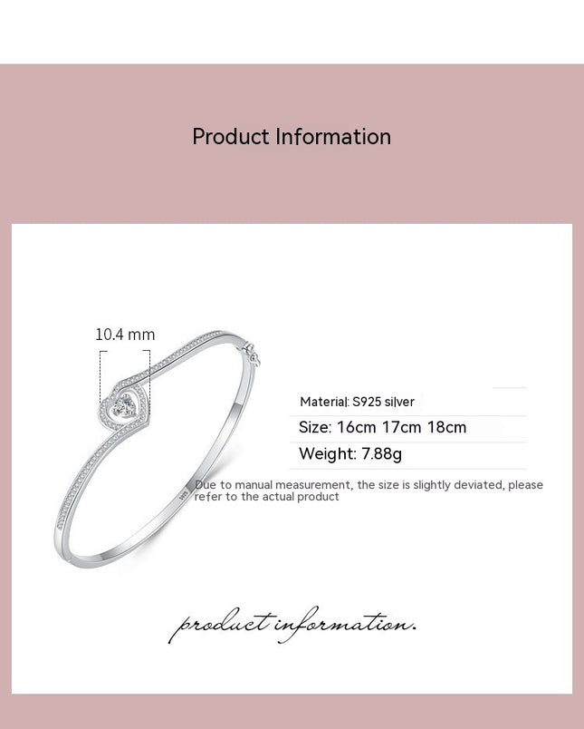 925 Sterling Silver Dainty Heart bracelet for Women Adjustable Heart silver jewelry