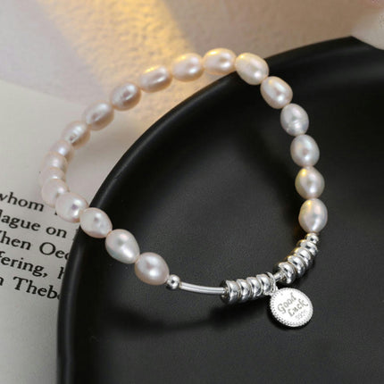 Pearl Bracelets Freshwater White Pearl Bracelet for Women Sterling Silver Pearl Jewelry Gift