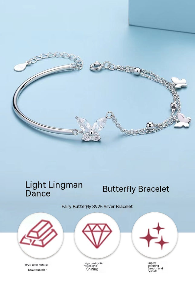 Butterfly Bracelet for Women, S925 Bracelet Sterling Silver Adjustable Bracelet Bestie Bracelet
