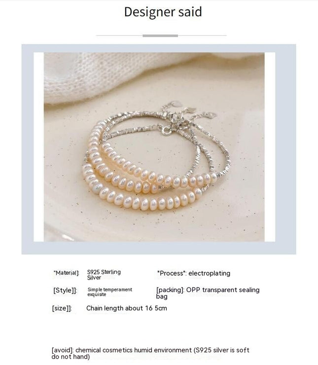 S925 Sterling Silver Bracelet, Natural Pearl Bracelet for Women, Freshwater Pearl Bracelet