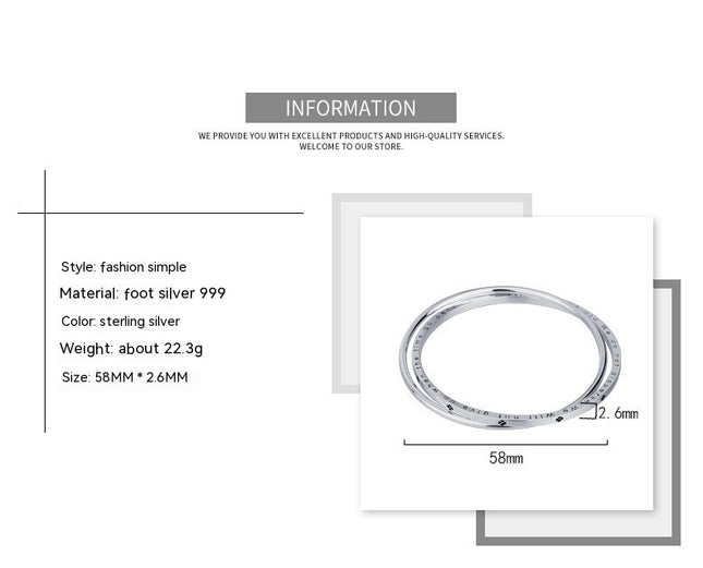 Women Jewelry Solid 999 Sterling Silver Bangle Bracelet Lucky Bracelet Four-Leaf Clover Bracelet