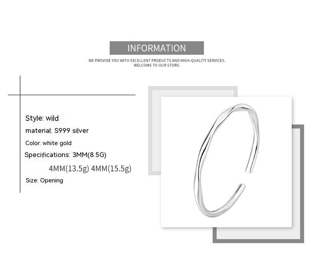 Solid 925 Sterling Silver Torque Bangle Bracelet - Plain Silver Bracelet For Women Open Type