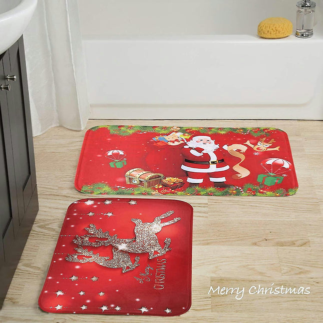 2 piece Christmas Rugs Doormats Runners Non-slip Area Rugs Living Room Rugs Bath Mats Kitchen Mats Home Bedroom Decoration