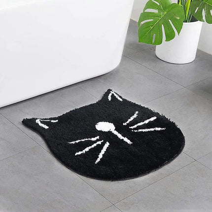 Cartoon Cat Bath Mat Absorbent Non-slip Fluffy Bathroom Mat Living Room Entrance Black Carpet