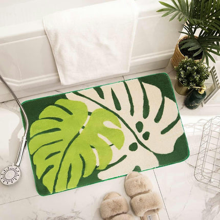 Washable Super Absorbent Home Microfiber Leaf Bath Mat,quick Dry Bathroom Rug,bath Floor Mat ,green (40*60)