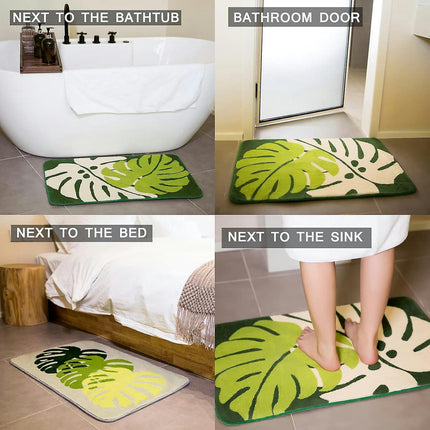 Washable Super Absorbent Home Microfiber Leaf Bath Mat,quick Dry Bathroom Rug,bath Floor Mat ,green (40*60)