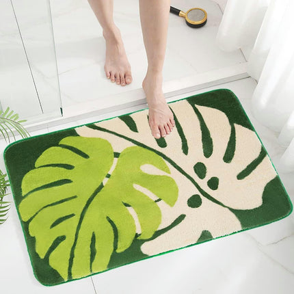 Washable Super Absorbent Home Microfiber Leaf Bath Mat,quick Dry Bathroom Rug,bath Floor Mat ,green (40*60)