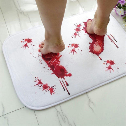 Halloween Bath Mats Bloody Mats Red Scary Floor Mats, Home Bathroom Blood Footprint Mats Non-Slip Mats Floor Rugs