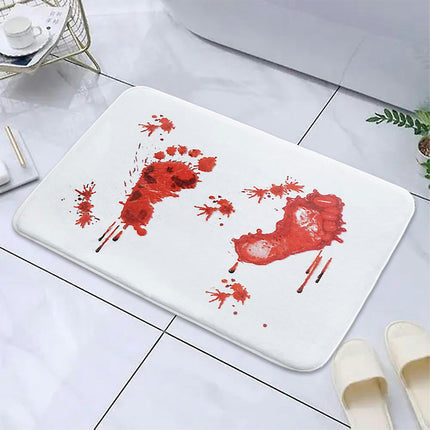 Halloween Bath Mats Bloody Mats Red Scary Floor Mats, Home Bathroom Blood Footprint Mats Non-Slip Mats Floor Rugs