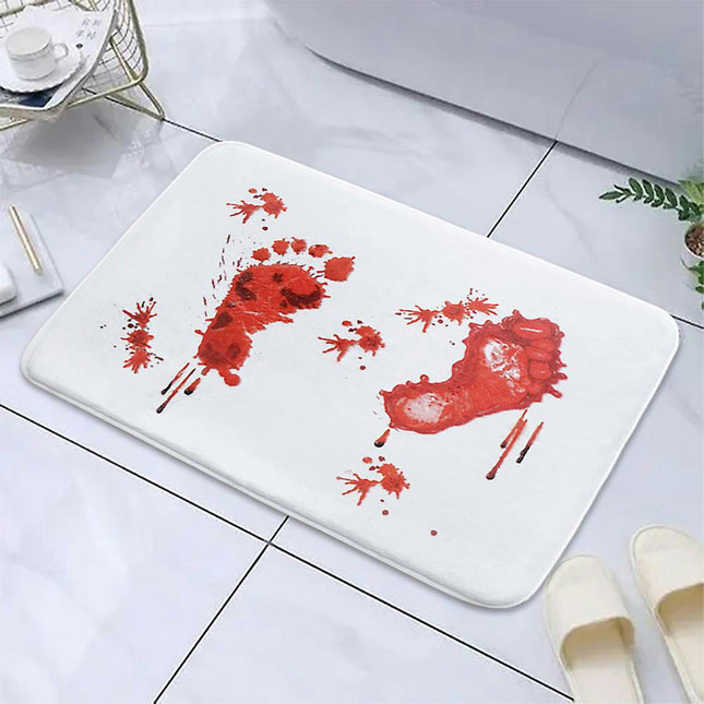 Halloween Bath Mats Bloody Mats Red Scary Floor Mats, Home Bathroom Blood Footprint Mats Non-Slip Mats Floor Rugs