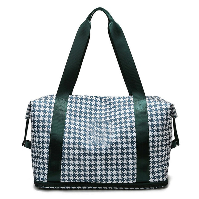 Expandable Travel Bag Women's Shoulder Large Capacity Duffel Bag Dry and Wet Separated Plaid Gym Bag