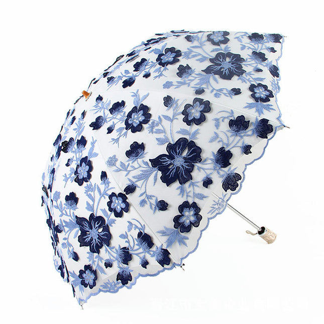 Lace Umbrella Embroidered Umbrella Sun & Rain Umbrella UV Compact Folding Umbrella