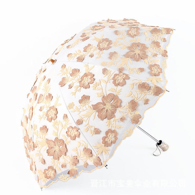 Lace Umbrella Embroidered Umbrella Sun & Rain Umbrella UV Compact Folding Umbrella