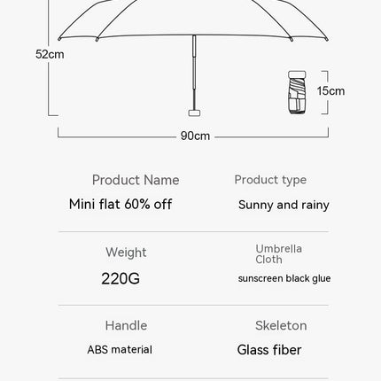 Mini Travel Sun Umbrella With Case, Small Compact UV Protection Umbrella for Sun and Rain Umbrella