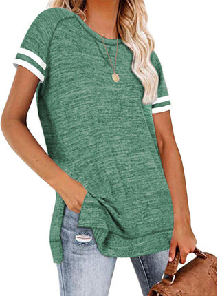Women Short Sleeve Color Block Tops Shirts Summer Loose Tunic T-shirt