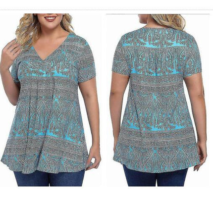 Women Summer T Shirts V Neck Tops Short Sleeve T-shirt Dailywear Blouse Plus Size