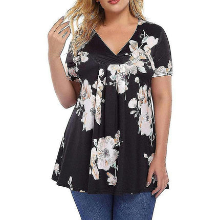 Women Summer T Shirts V Neck Tops Short Sleeve T-shirt Dailywear Blouse Plus Size