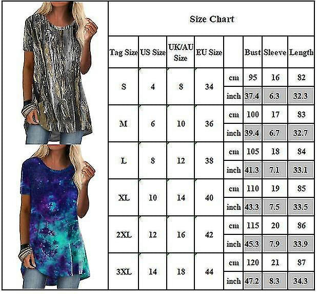 Women Printed T-shirt Blouse Short Sleeve Tunic Tee Tops Summer