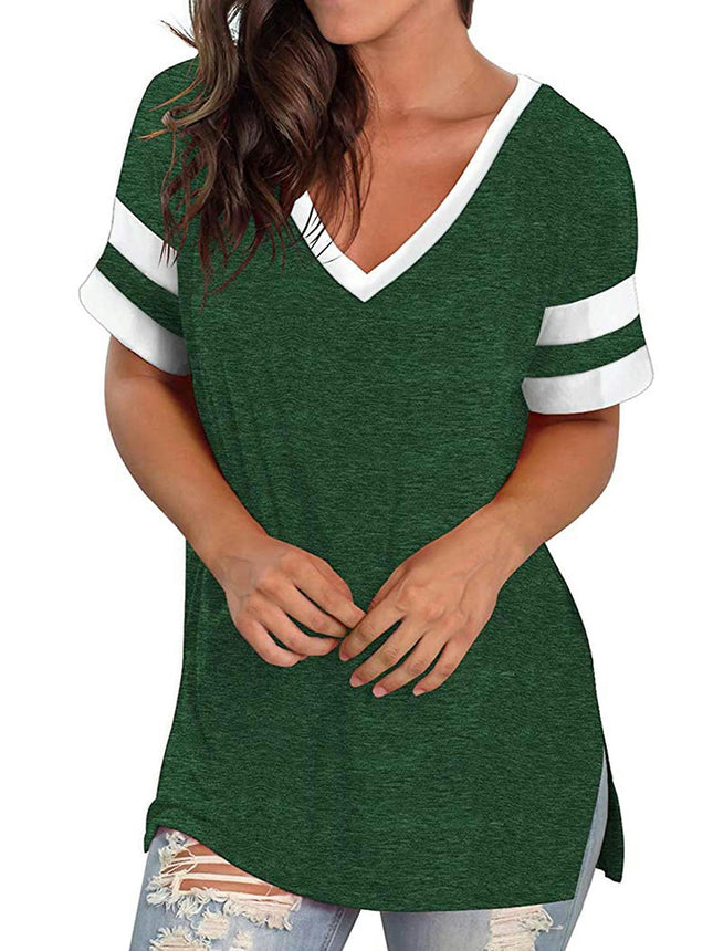 Womens Summer Baggy Tops V Neck Short Sleeve Tunic T-Shirts