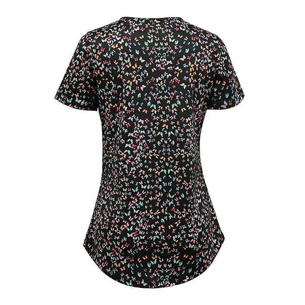 Lady Casual Printed V-neck Short Sleeve T-shirt Summer Top
