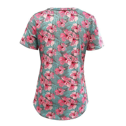 Lady Casual Printed V-neck Short Sleeve T-shirt Summer Top