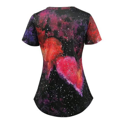 Lady Casual Printed V-neck Short Sleeve T-shirt Summer Top