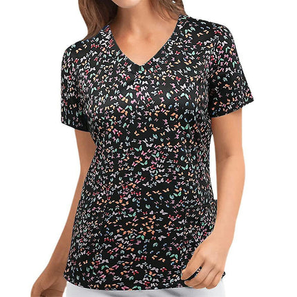 Lady Casual Printed V-neck Short Sleeve T-shirt Summer Top