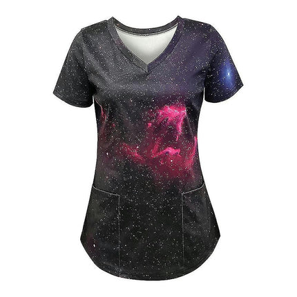 Lady Casual Printed V-neck Short Sleeve T-shirt Summer Top