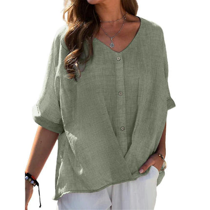 Ladies Loose Fashion Short Sleeve V-neck T-shirt Summer Tops