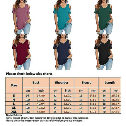 Ladies T-shirt Cold Shoulder Summer Tops Short Sleeve T Shirt Loose Tee Casual Pullover