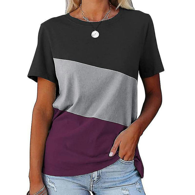 Women Fashion Color Matching Tunic Ladies Summer Comfy Short Sleeve T-shirt