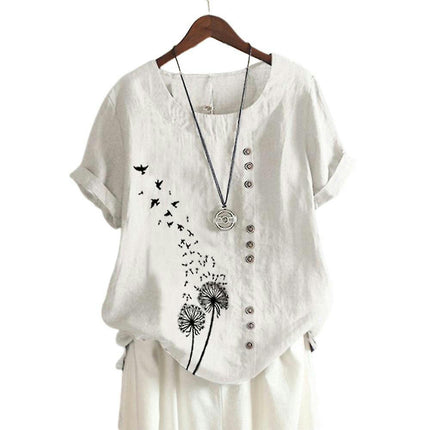 Lady Summer Printed Short Sleeve T-shirts Holiday Loose Casual Tops