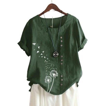 Lady Summer Printed Short Sleeve T-shirts Holiday Loose Casual Tops