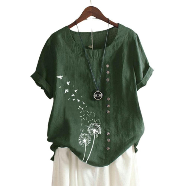 Lady Summer Printed Short Sleeve T-shirts Holiday Loose Casual Tops