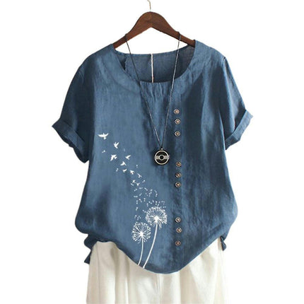 Lady Summer Printed Short Sleeve T-shirts Holiday Loose Casual Tops